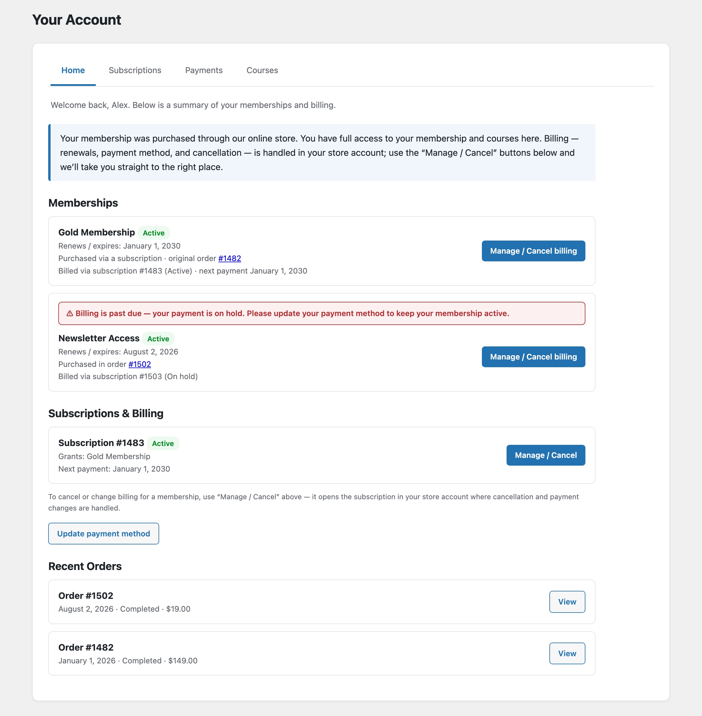 MemberPress WooCommerce Plus - Member Profile: MemberPress account page