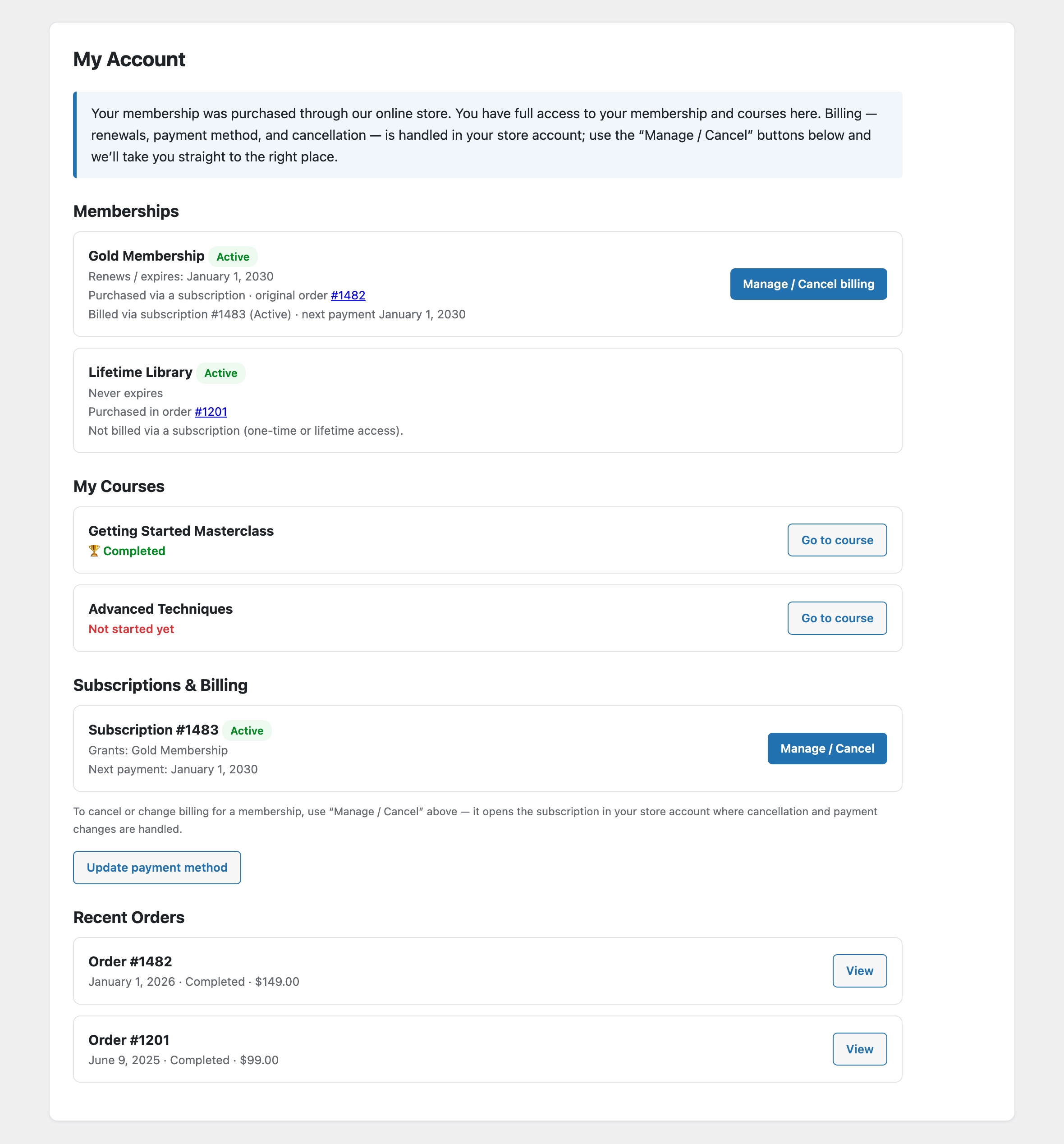 MemberPress WooCommerce Plus - Member Profile: [mpwoo_account] shortcode