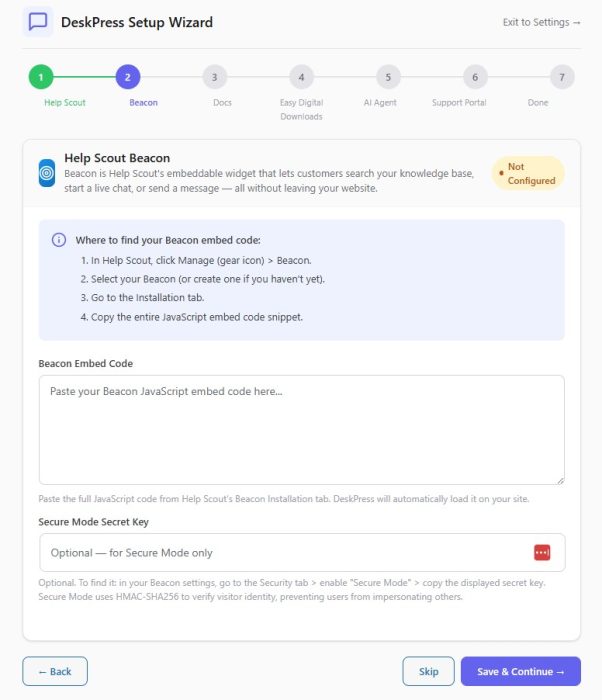 2. DeskPress Setup Wizard - Help Scout Beacon