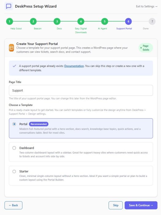 6. DeskPress Setup Wizard - Support Portal Setup