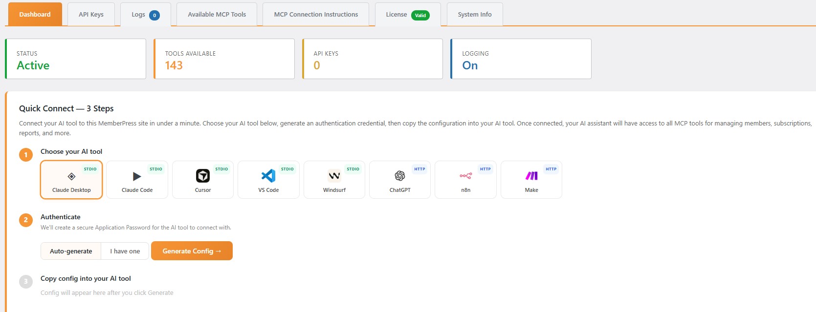 MCP for MemberPress Dashboard