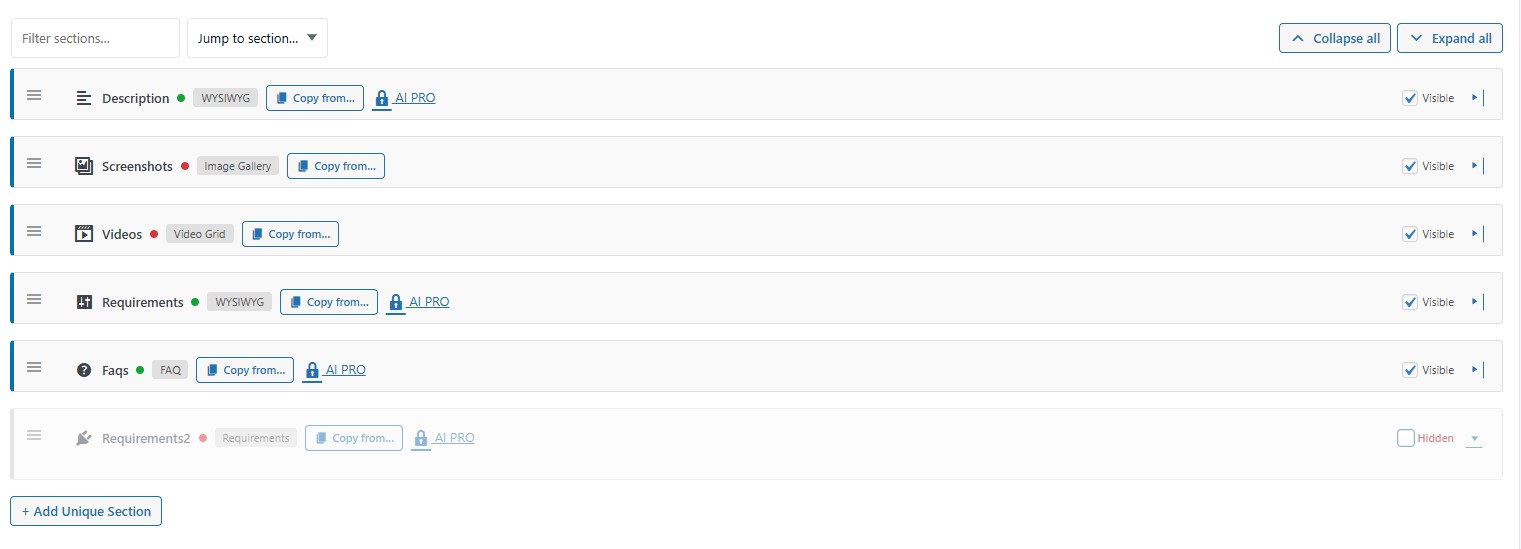 Product Bluprint Sections Exmaple inside a Product