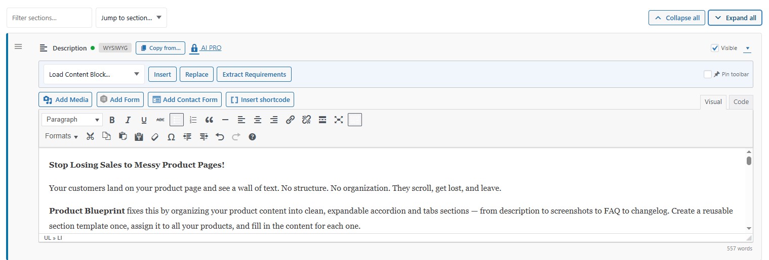 The description section