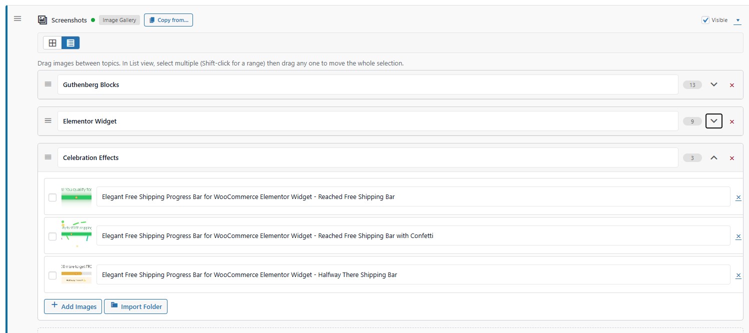The images section and inside folders for better organized content