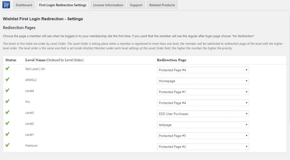 Wishlist First Login Redirection Settings