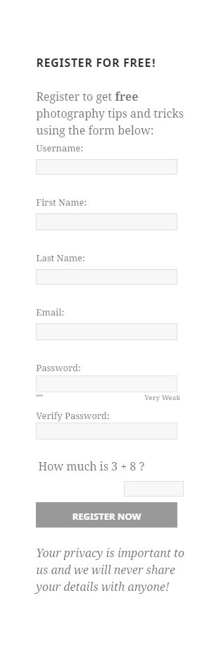 MemberMouse Registration Widget Sidebar (Front-end)