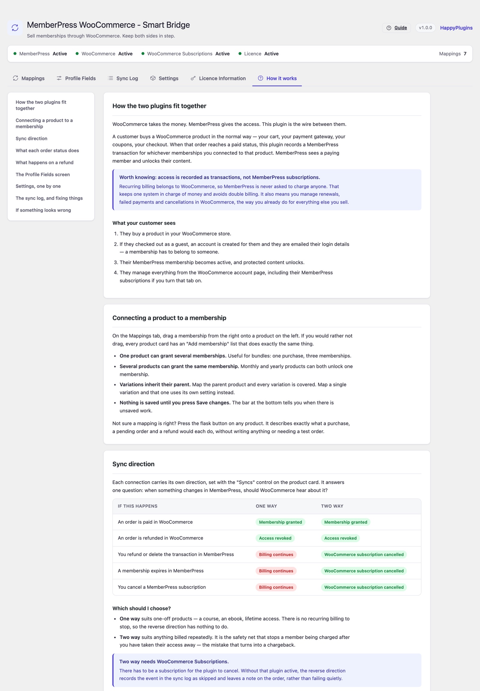 MemberPress WooCommerce - Smart Bridge - built-in How it works documentation