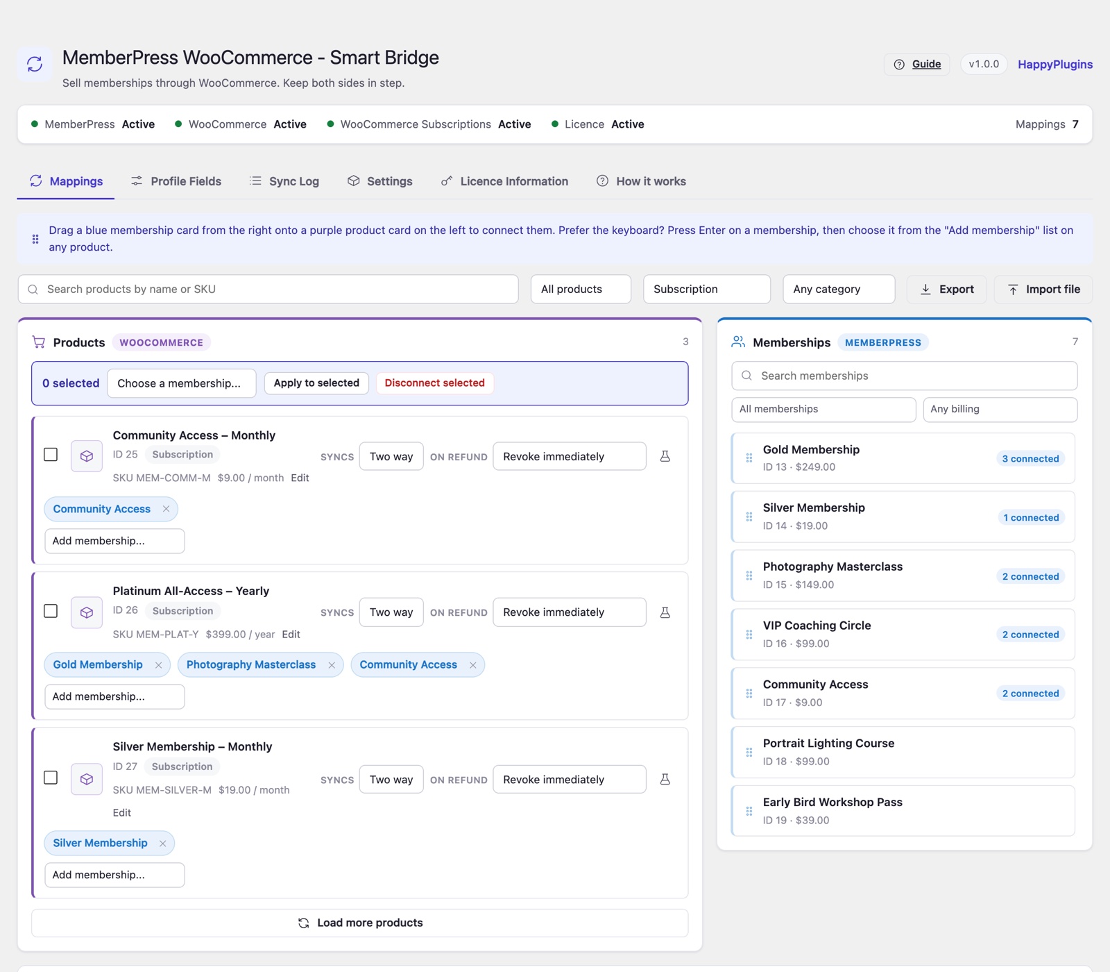 MemberPress WooCommerce - Smart Bridge - two-way sync mappings for WooCommerce subscription products